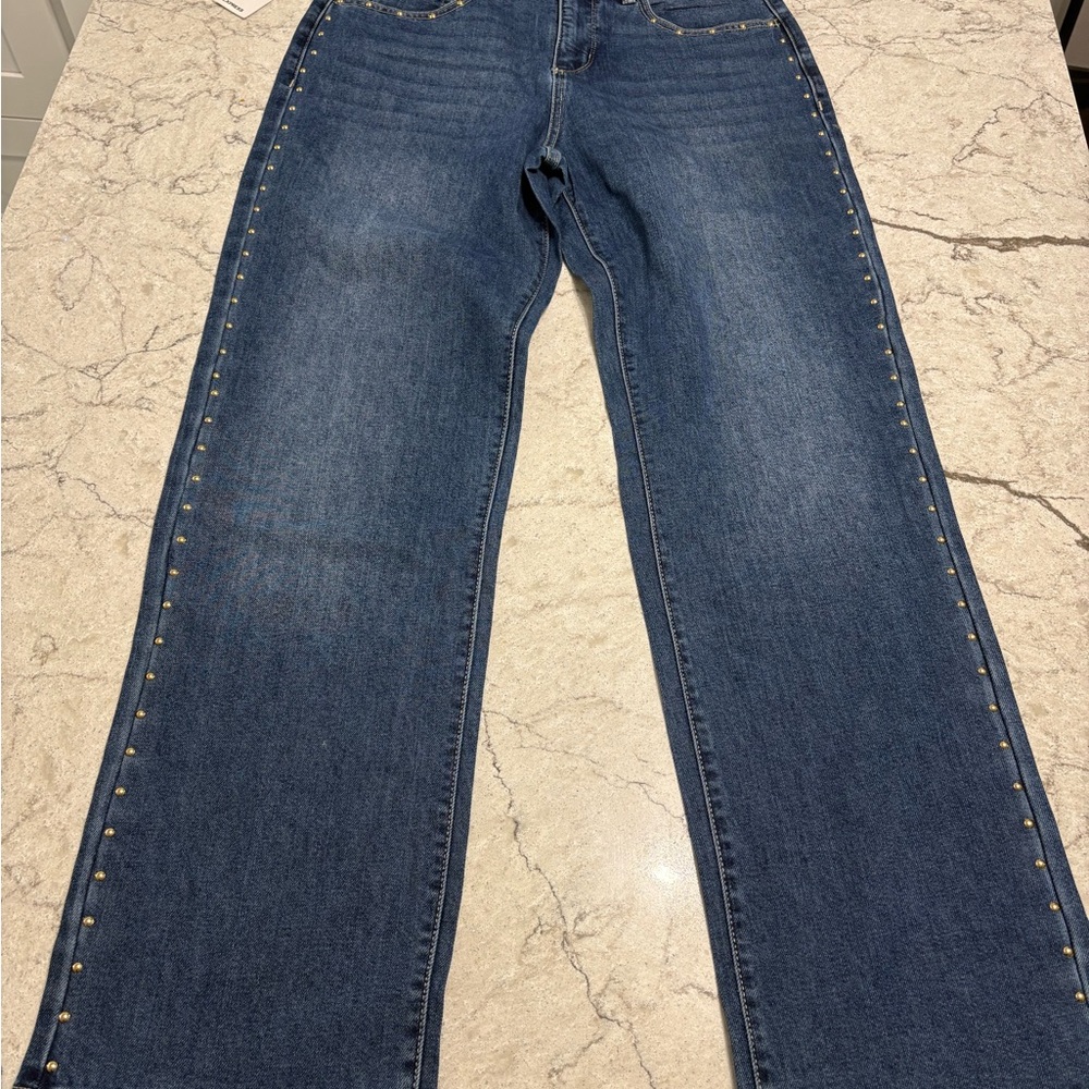 Express Dark Blue Straight-Leg Jeans with Side Studs